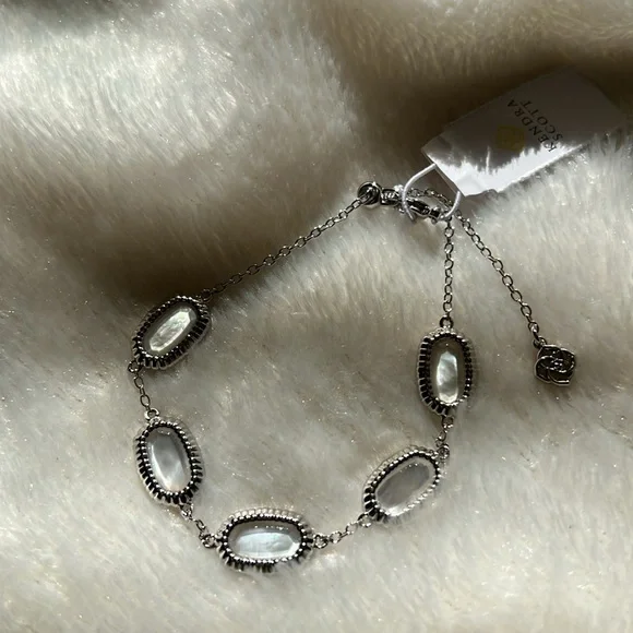 Kendra Scott Grayson Silver Ridge Frame Link Bracelet in Ivory Mother-of… - Picture 3 of 3